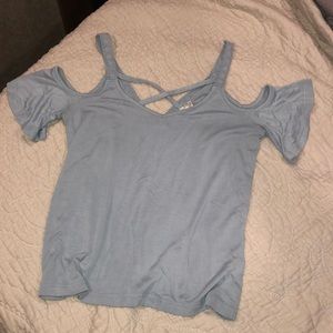 baby blue cold shoulder blouse